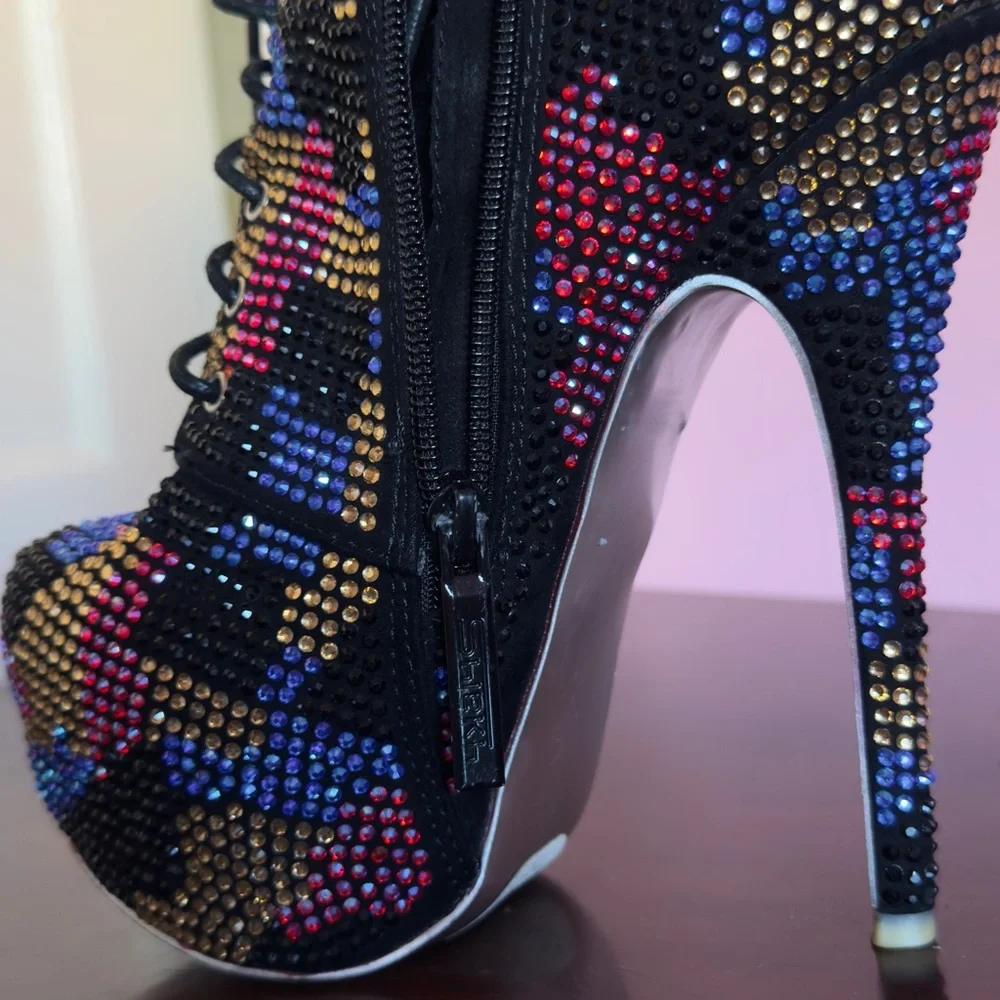 Shiekh Platform High Heel Rhinestone Ankle Boots Size 7 - Picture 7 of 11